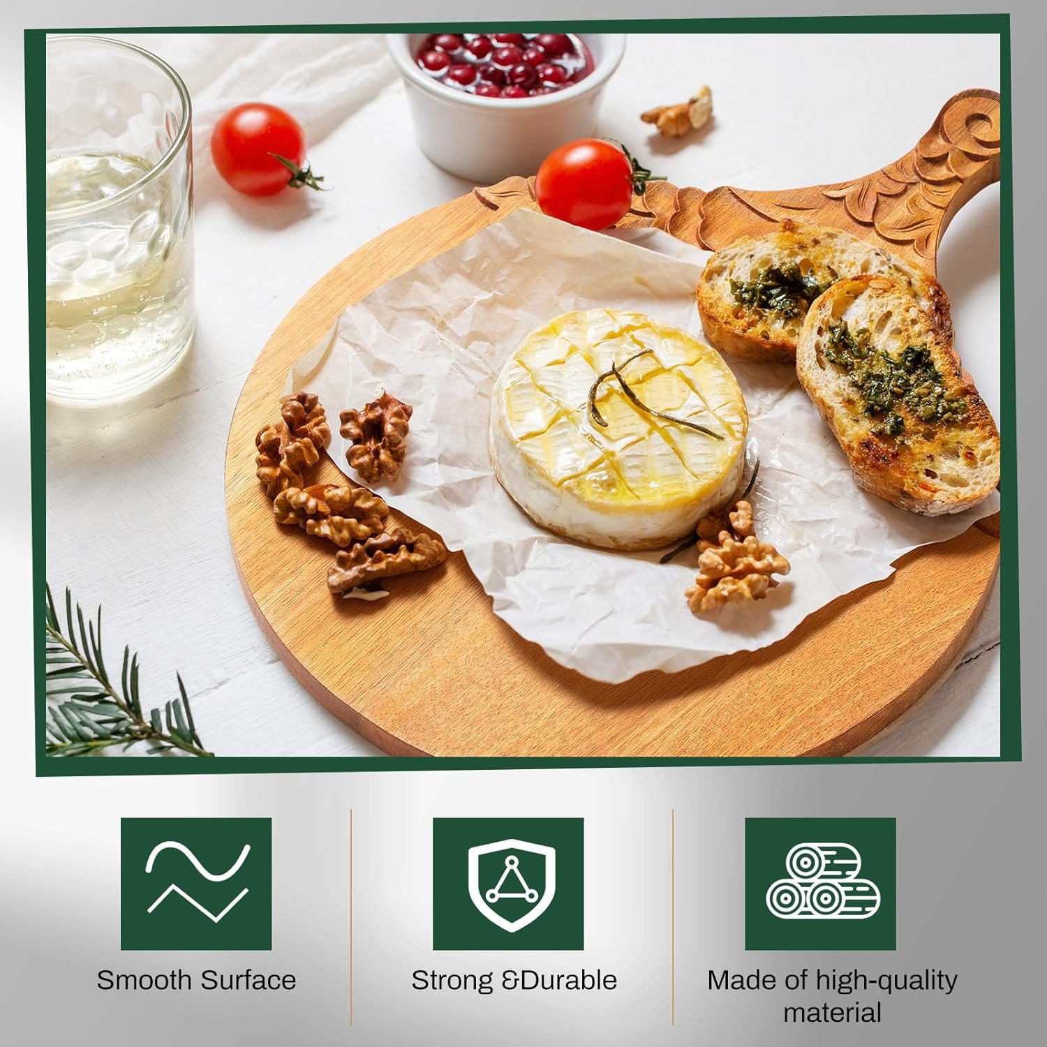 2 Pcs Mango Wood Cutting Board with Handle Decorative Cutting Board Large Scalloped Charcuterie Tray Checkered Paddle Carving Chopping Set for Meat Fruit Pizza Baking