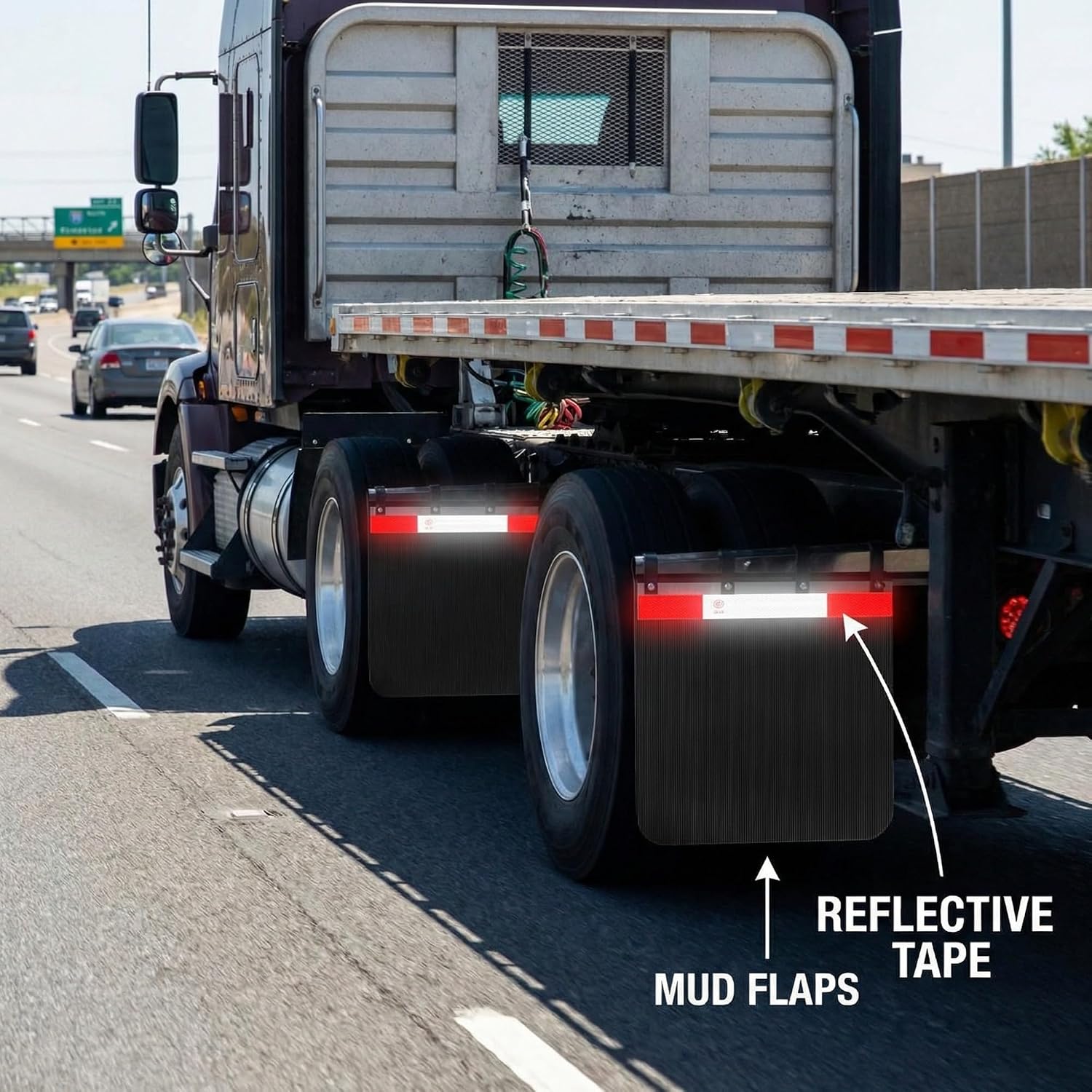 DaisyInner 4 Set 24" x 30" Black Polymer Semi Mud Flaps and 24"x 3" Mud Flap Reflector Reflective Tape Fit for Semi Trucks Trailers