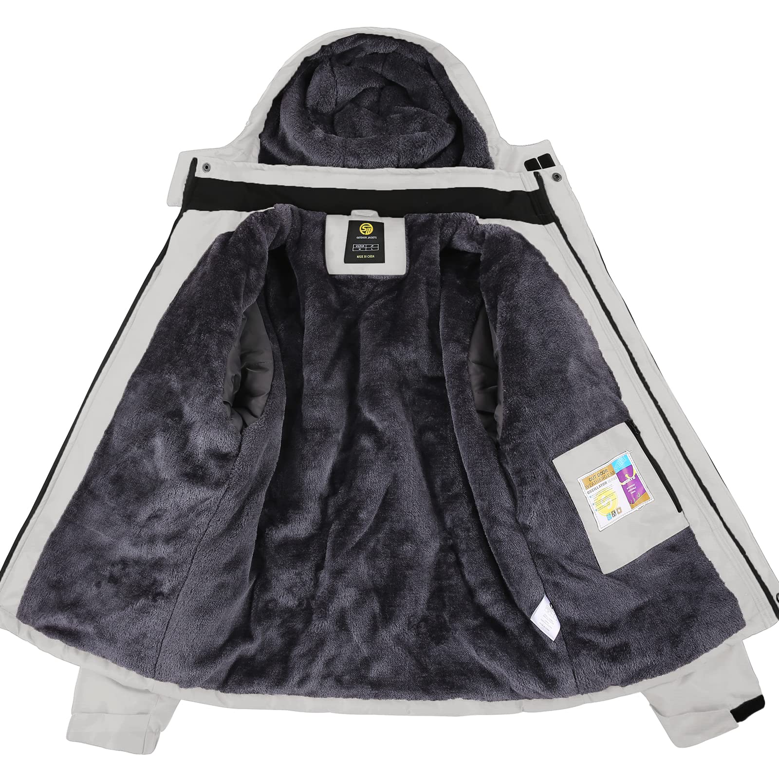 SwissWell Giacca da sci da uomo Giacca in pile spesso impermeabile Giacca a vento foderata calda Giacca con cappuccio staccabile con tasche multiple