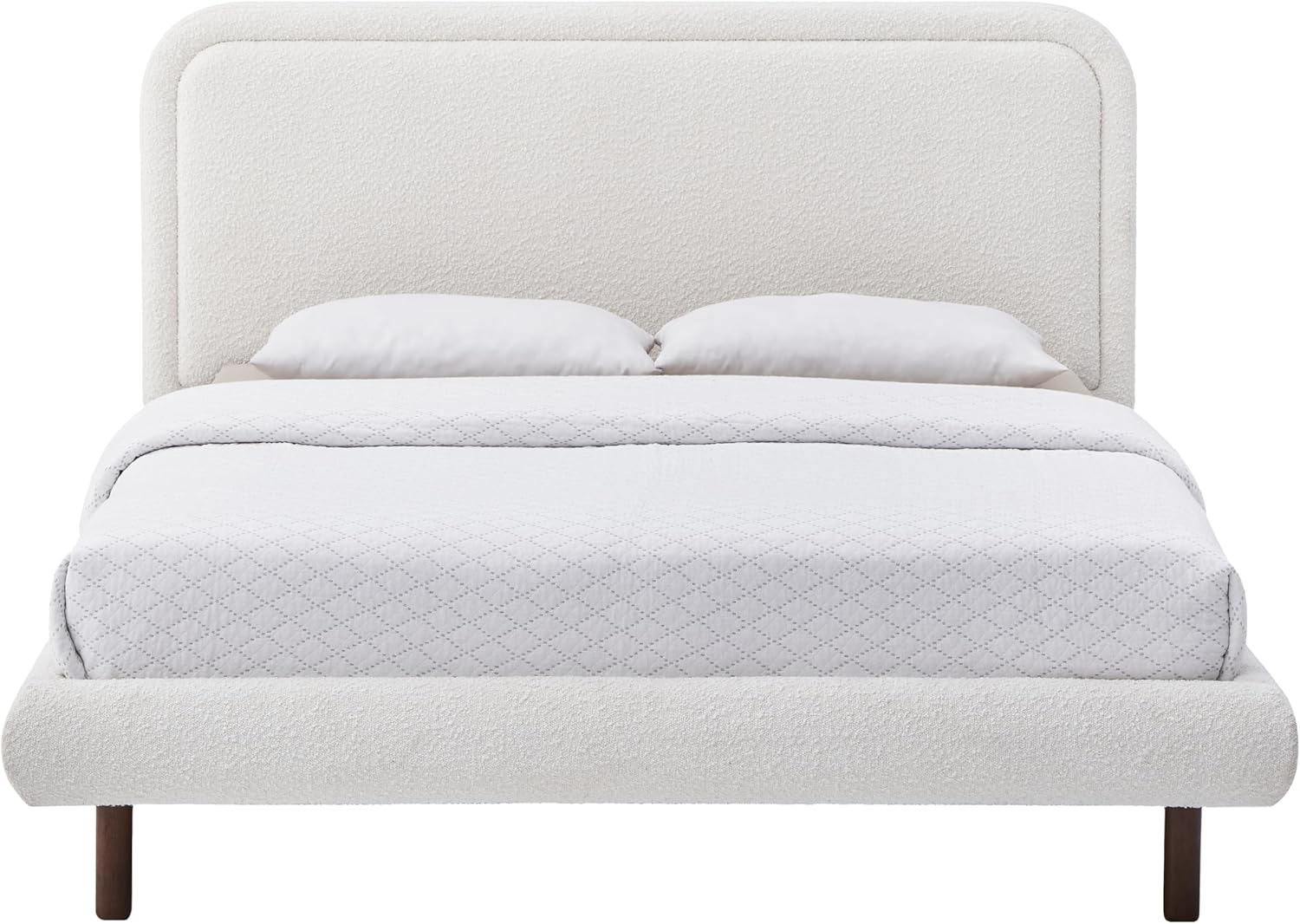 Beverly Upholstered Platform Bed | Box Spring Not Required | White Boucle, Queen Size