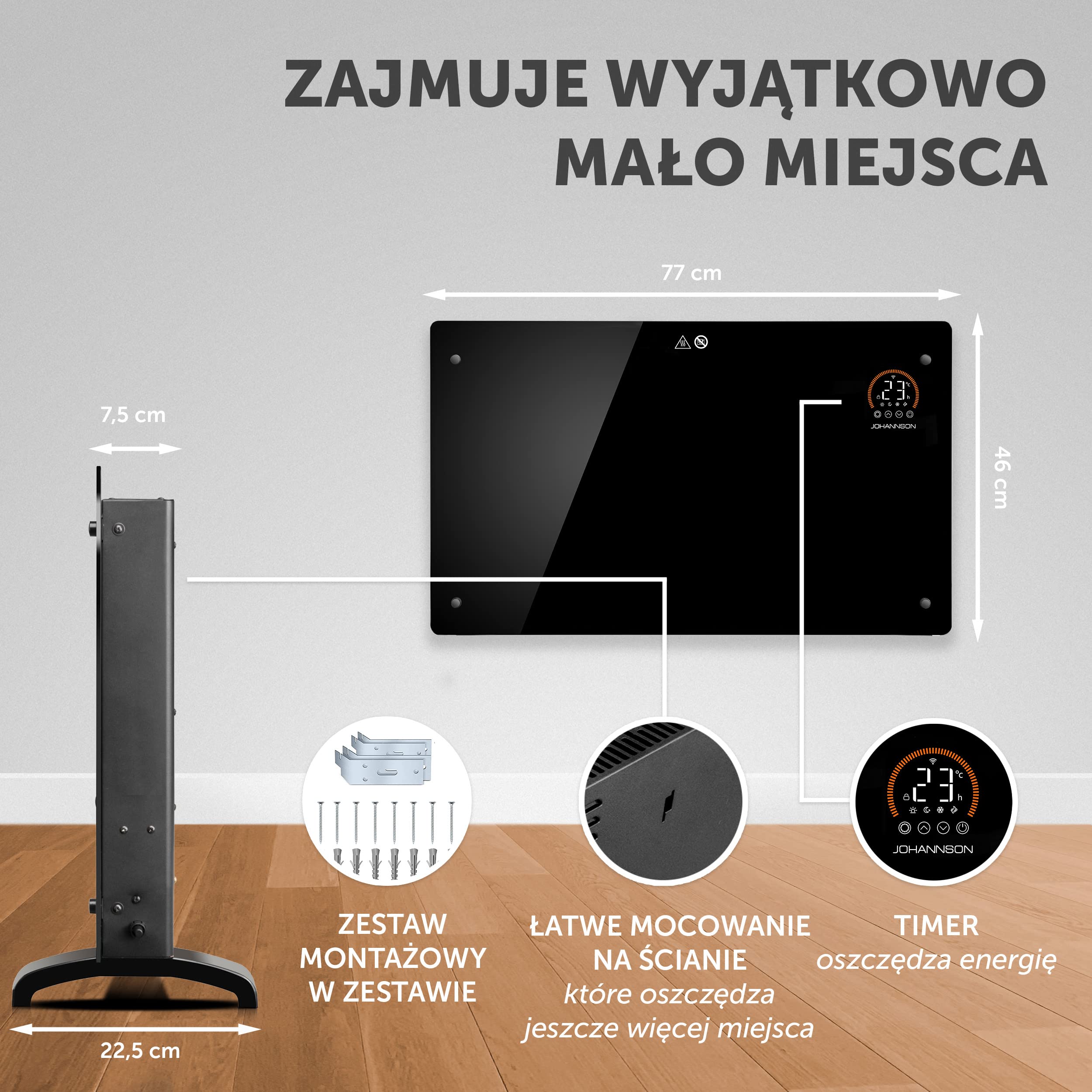 Aurora Grzejnik Elektryczny z Termostatem, Energooszczędny, Kaloryfer Elektryczny, Konwektor 2000W, Ogrzewanie Elektryczne, Bardzo Cichy