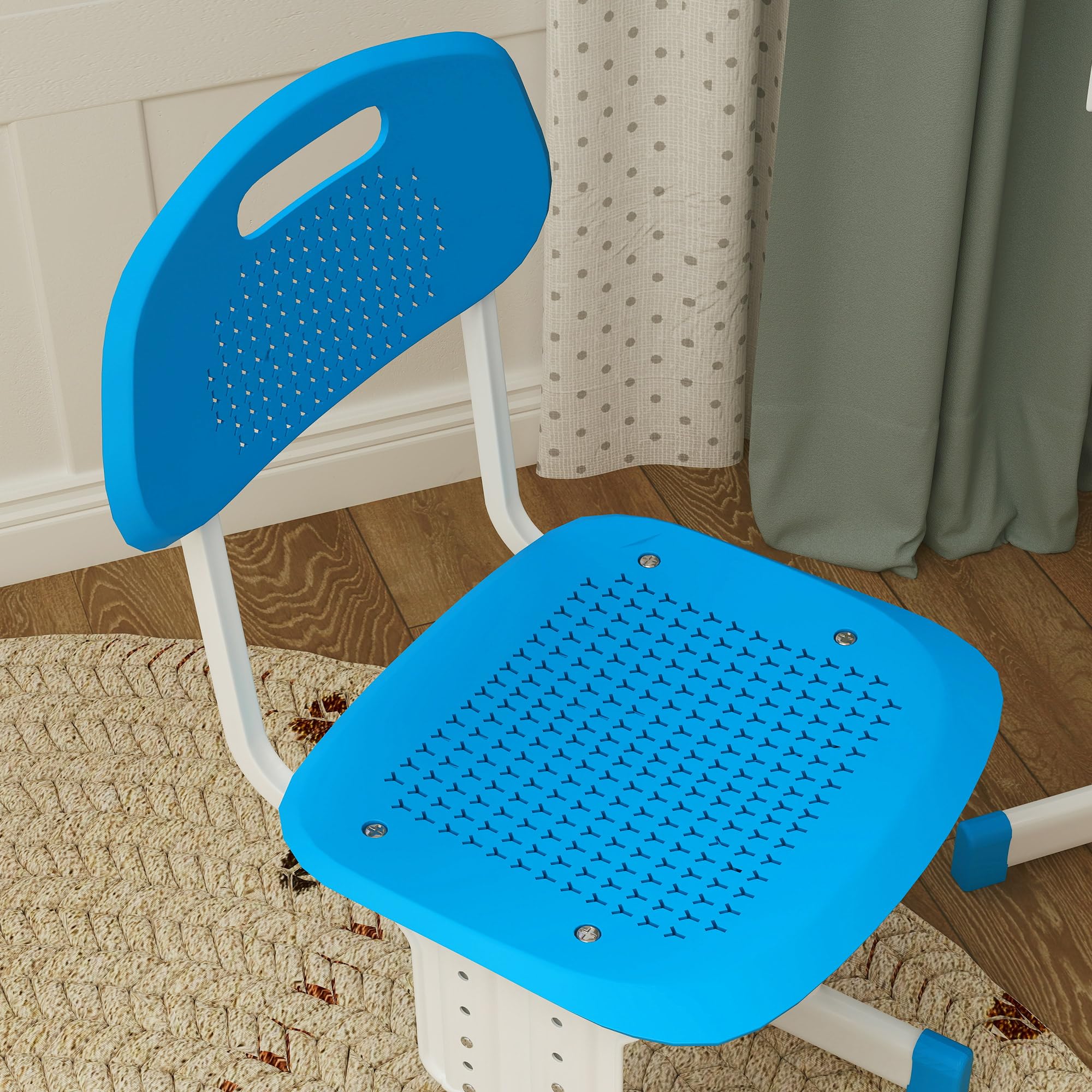 HOMCOM Juego de Escritorio y Silla para Niños de 6-12 Años Escritorio Infantil Altura Ajustable con 1 Cajón 1 Ranura para Lápiz y 1 Estante para Libros Acero 60x45x90-102 cm Azul