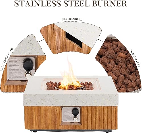 Miniatura 10 de COSIEST Juego de mesa de fuego de propano para exteriores de 2 piezas con mesa de tanque, mesa cuadrada de terrazo de 28 pulgadas (40,000 BTU) con