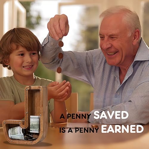 Vista 209 de Alcancía para niños y niñas, alcancía de madera con letra grande del alfabeto con inicial C, banco de monedas, regalos divertidos para cumpleaños