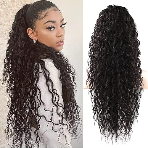 SEIKEA PT005 - Extensión de cola de caballo con cordón, Isabella de 26 pulgadas de largo, cola de caballo rizada bohemia, multicapa, ligera, suave,