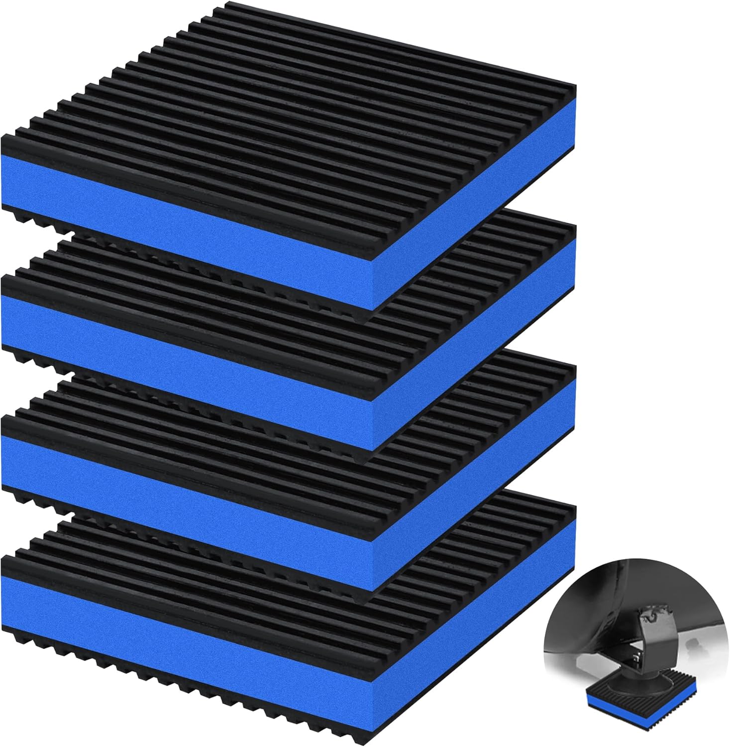 4P Anti Vibration Pads 4” X 4” X 7/8″ Sound Isolation Ribbed Rubber Mats With EVA Center, Heavy Duty Vibration Isolation Pads for Air Compressos, Conditioner, Treadmill, HVAC Washer Dryer