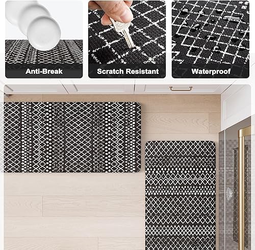 Vista 556 de KIMODE - Juego de 2 tapetes de cocina bohemios, antifatiga, antideslizantes, impermeables, ergonómicos, acolchados, cómodos, para lavandería, Caqui