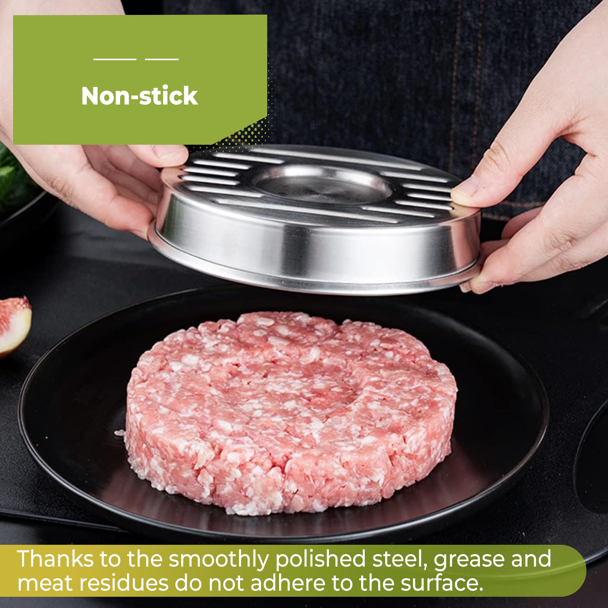 Hi Nature™ Profesjonalna prasa do hamburgerów ze stali nierdzewnej – 13,1 cm Smash Burger Press z rowkami do grillowania – nieprzywierająca prasa do hamburgerów i grillowa dla idealnych patties