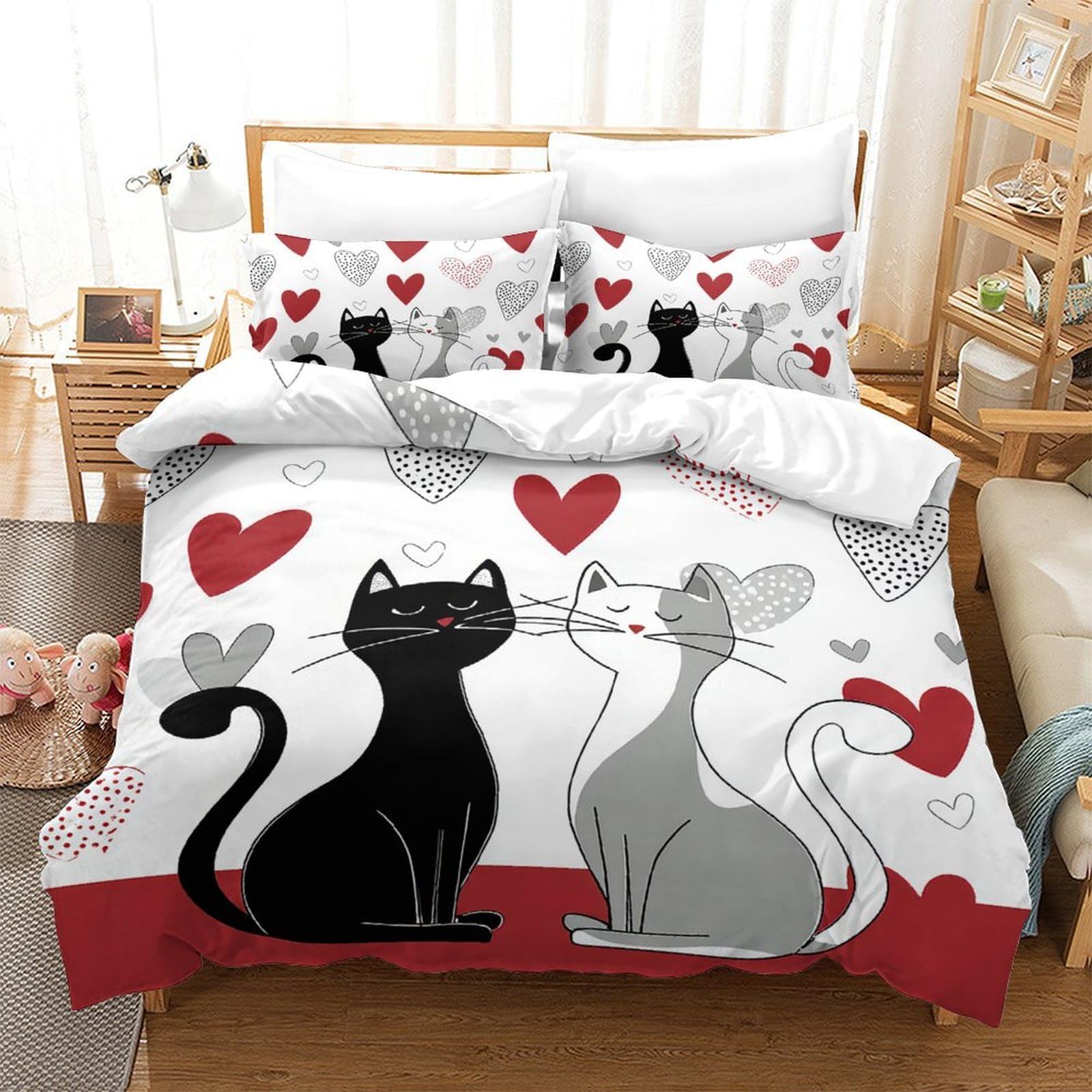 Housse de couette Valentine Cats 3D pour la chambre d'un ado garçon cherchant un lit ultra doux