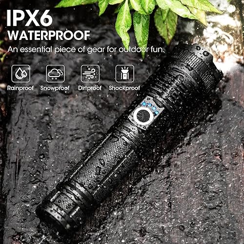 Miniatura 6 de Linterna LED recargable de alto lúmenes, 90,000 lúmenes, luz de flash súper brillante con 5 modos, linterna resistente al agua, linterna