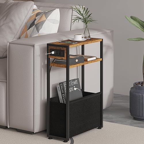 Miniatura 10 de Mesa auxiliar estrecha, mesa auxiliar delgada con revistero, mesa de baño para espacios pequeños, mesita de noche estrecha para sala de estar, Negro