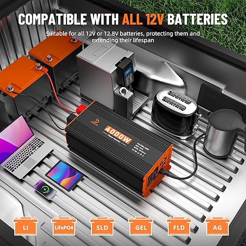 Miniatura 2 de Inversor de Potencia de 4000W Convertidor de 12V DC a 110V120V AC para RVCamiónBarcoCampingInversor de Potencia Solar Fuera de la Red para Automóvil