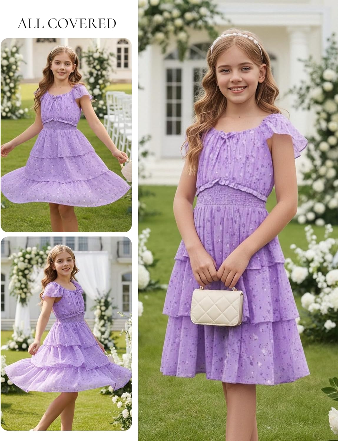 GRACE KARIN Girls Spring Summer Floral Dress Teen Ruffle Smocked 3 Layerr Dresses Kids Cute Boho Easter Clothes Size 7-14 - Image 6