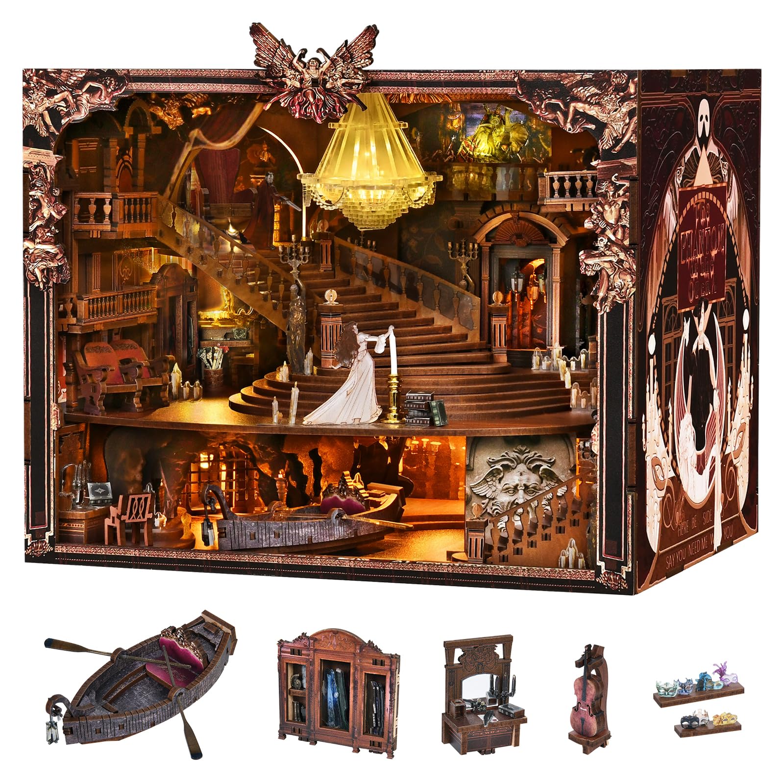 Kit rincón de libros regalo único de rompecabezas madera 3D con luz 8