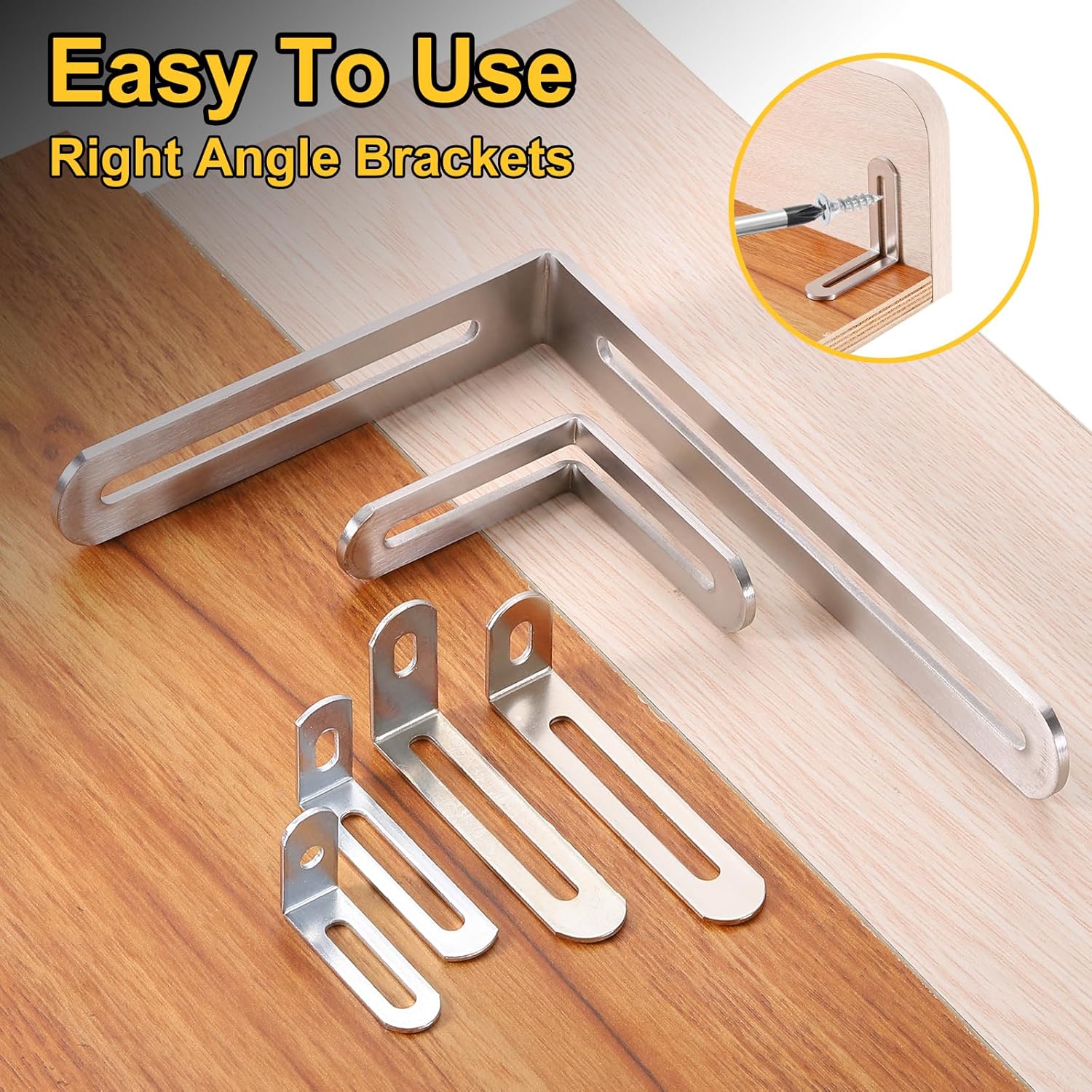 uxcell 20Pcs L-Shaped Brackets Corner Brace, 6.5"x4.72"x0.94" Corner Bracket Shelf Bracket Right Angle Brackets for Wood Shelves Furniture (165x120x24mm, Silver)