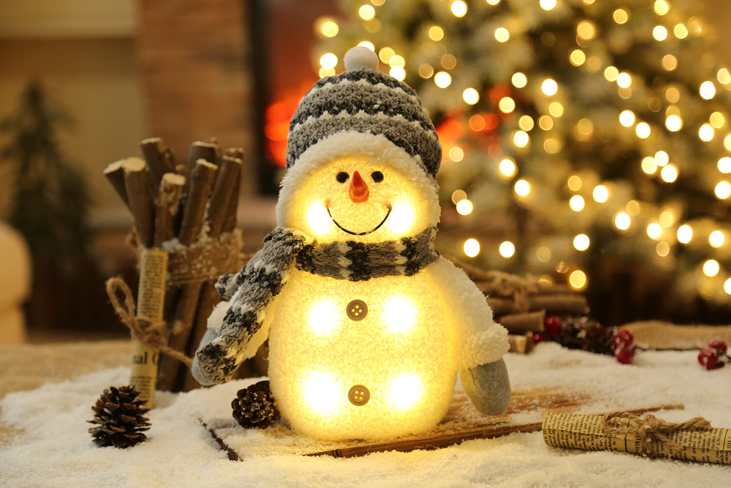 Decorazione natalizia a forma di pupazzo di neve con luce LED, 2 pezzi, pupazzo di neve natalizio, funzionamento a batteria, decorazione natalizia per