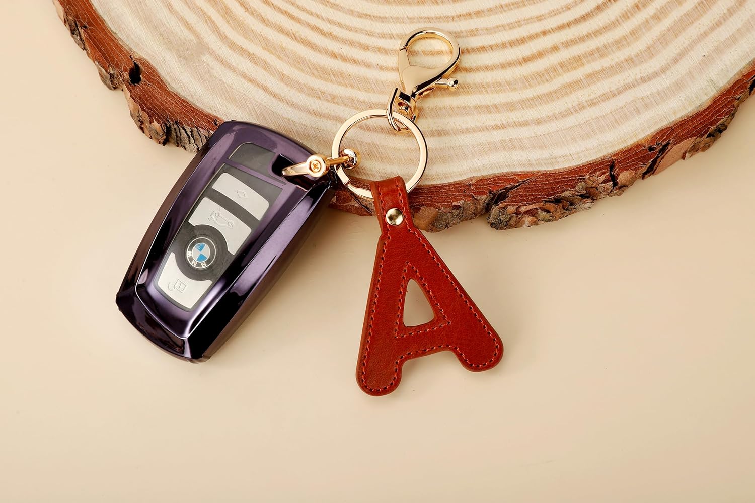 Junyuerly Initial letter Keychains for Women,Pink Blue White Coffee Leather Key Chain Cute Bag Charms Car Key Accessories - Image 2