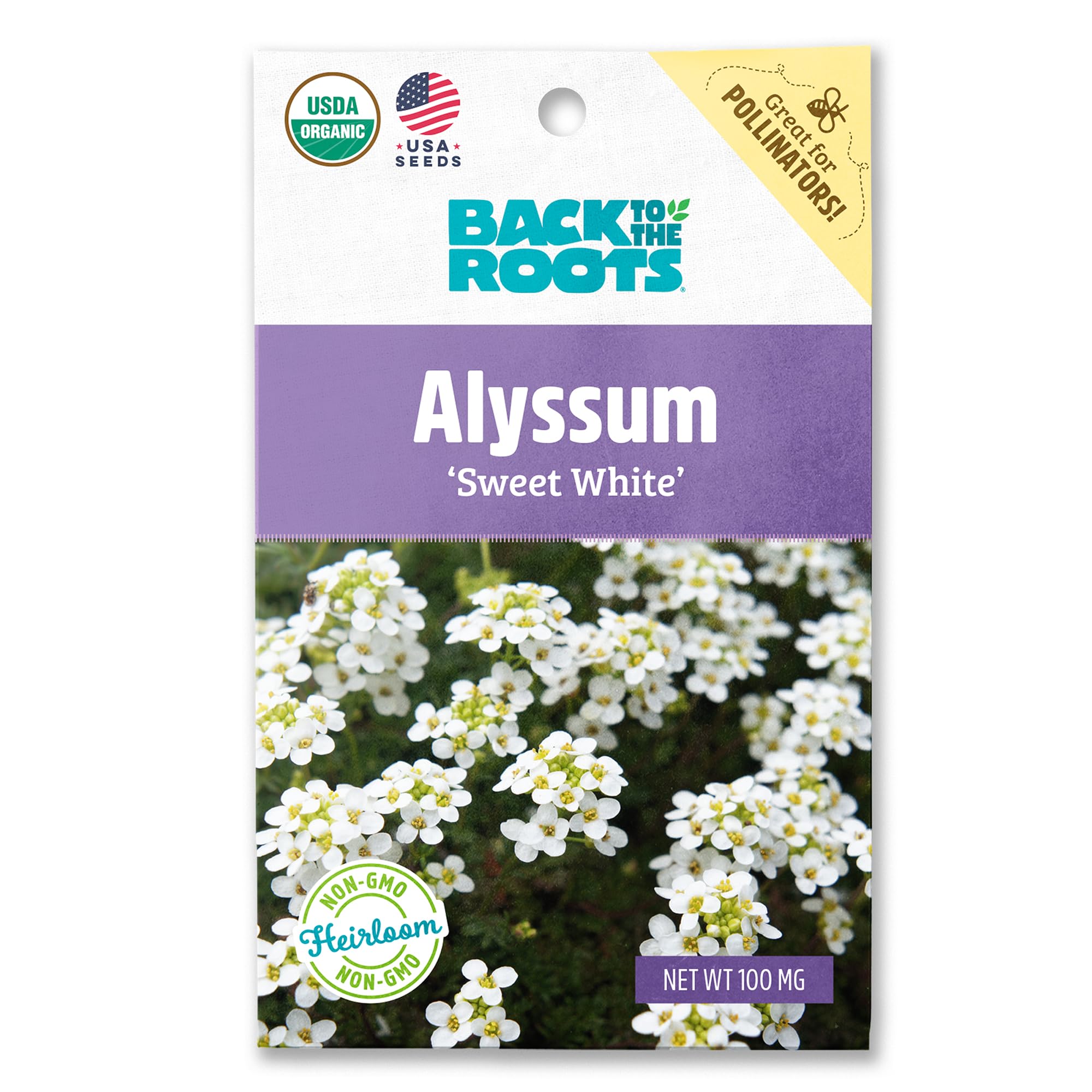 Back to the Roots 100% Organic Seed Packet - Alyssum 'White' 100mgUSDA Organic