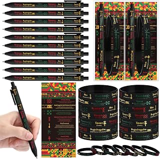 Tenceur 20 Sets Black History Month Gifts Bulk Ballpoint Pens Silicone Bracelets Cards with Seven Principles Traditional African American Heritage Holiday Party Favors for Men Women Freedom Day Gifts