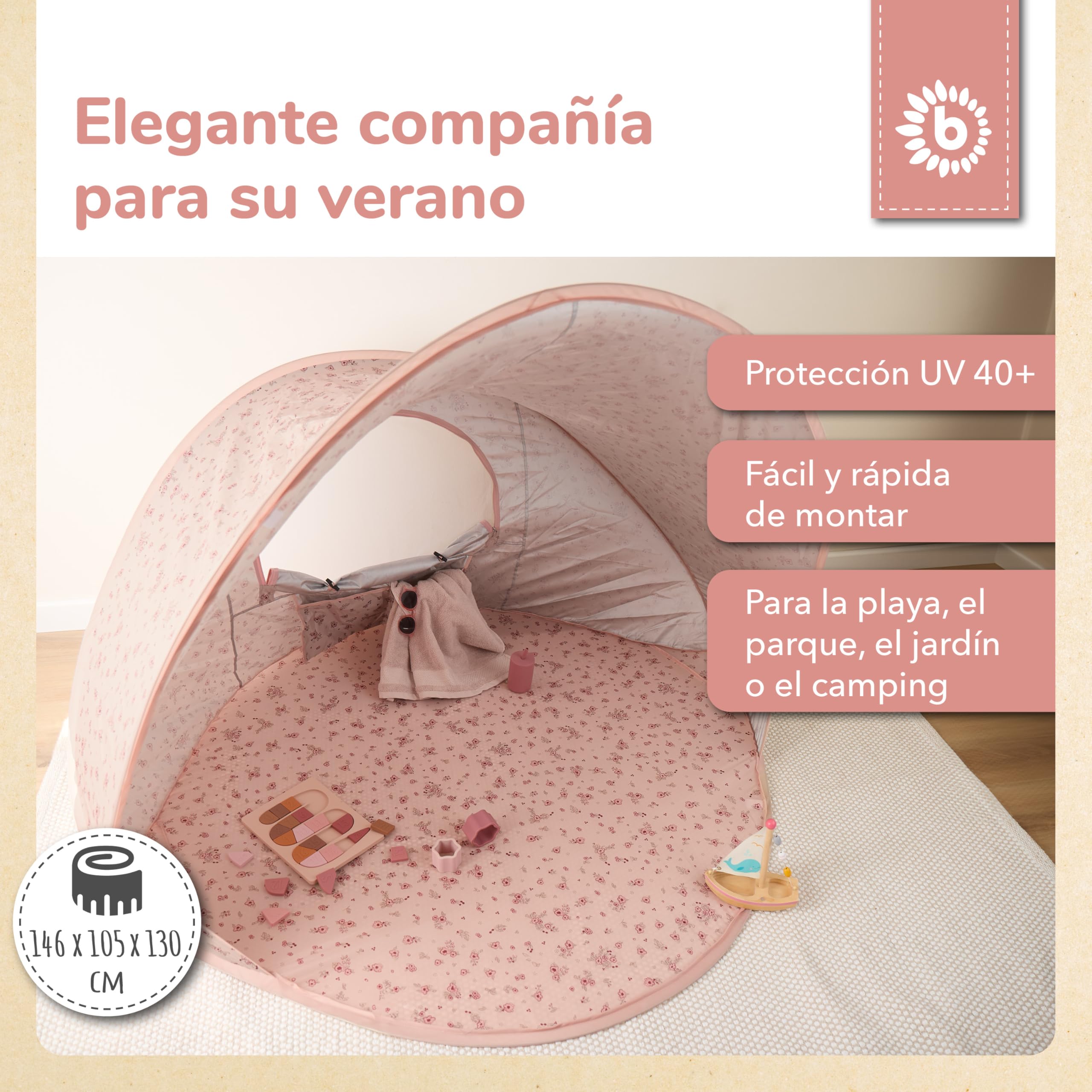 Bieco Tienda de Playa Pop-up Dreamy Flowers | Protección UV 40+ | Accesorio para Bebés