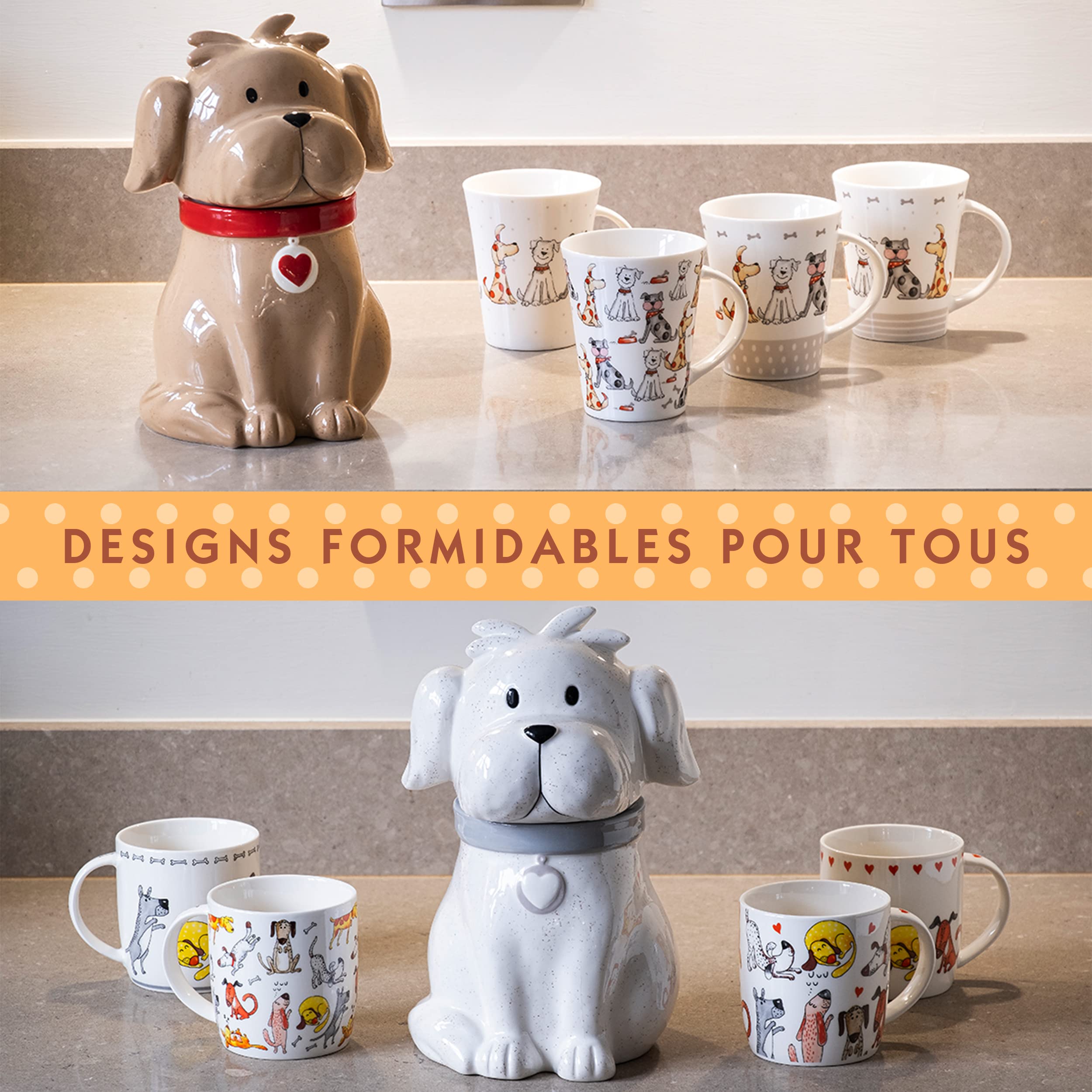 SPOTTED DOG GIFT COMPANY Boîte à Biscuit en Céramique, Grand Bocal de Conservation pour Cookies Bonbons ou Chien Friandises, Mignon Cuisine Article, Cadeau pour Chiens Amoureux, Blanc 1450ml