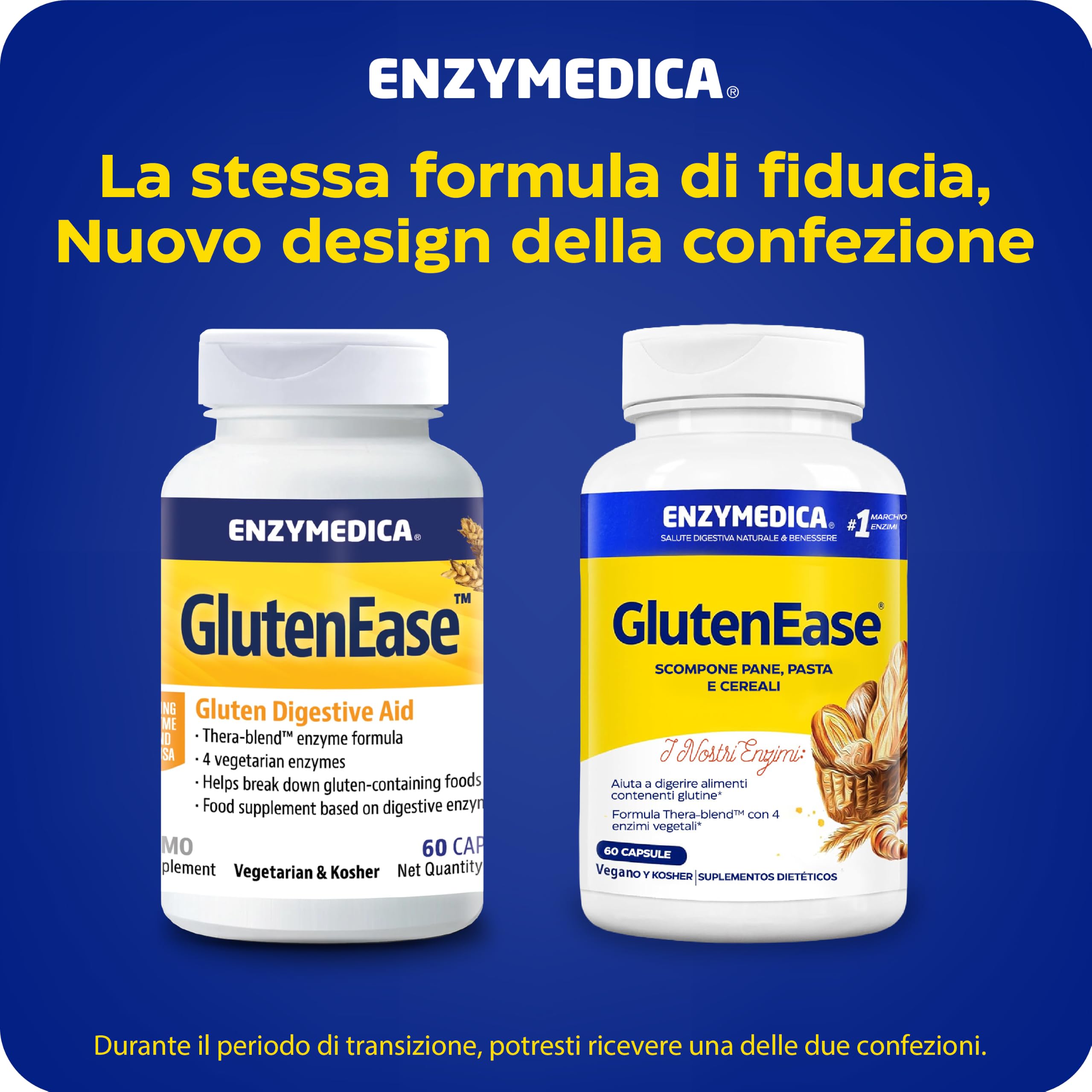 Enzymedica, Glutenease, Integratore Alimentare a Base di Enzimi Indicato contro Intolleranza a Glutine e Caseina, Riduce Gonfiore e Irregolarità, Gluten Free, Senza Lattosio, Vegano, 60 Capsulas
