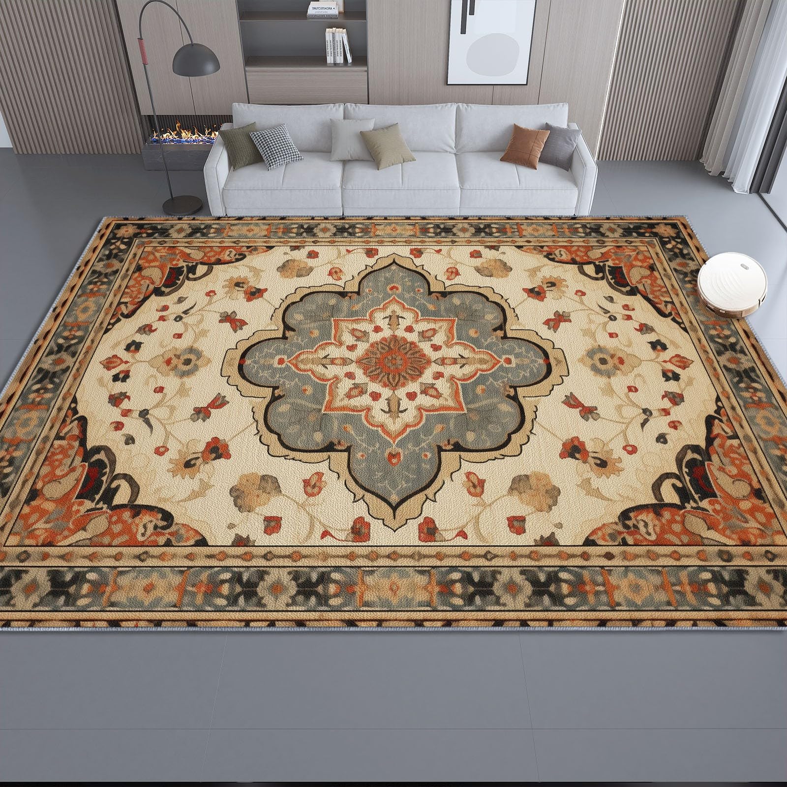 Niedriger Stapel Teppich Antirutschunterlage 120 x 180 cm, Vintage Glamourös Floral Symmetrisch Geometrisch Teppich Wohnzimmer, Mehrfarbig Teppiche Waschbar für Küche, Flur, Schlafzimmer, Spielzimmer