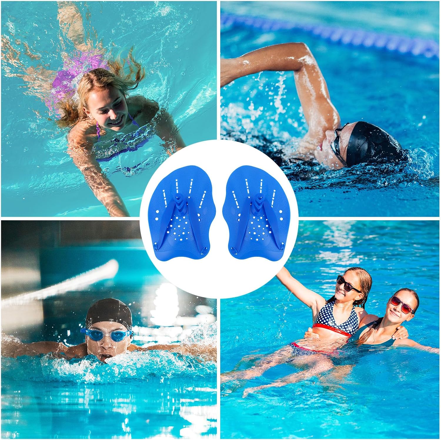 2pcs Swim Paddles Hand, Hand Paddles for Lap Swimming Training Equipment with Adjustable Straps Swim Gear Accessories for Women Men Children Improves Speed and Form