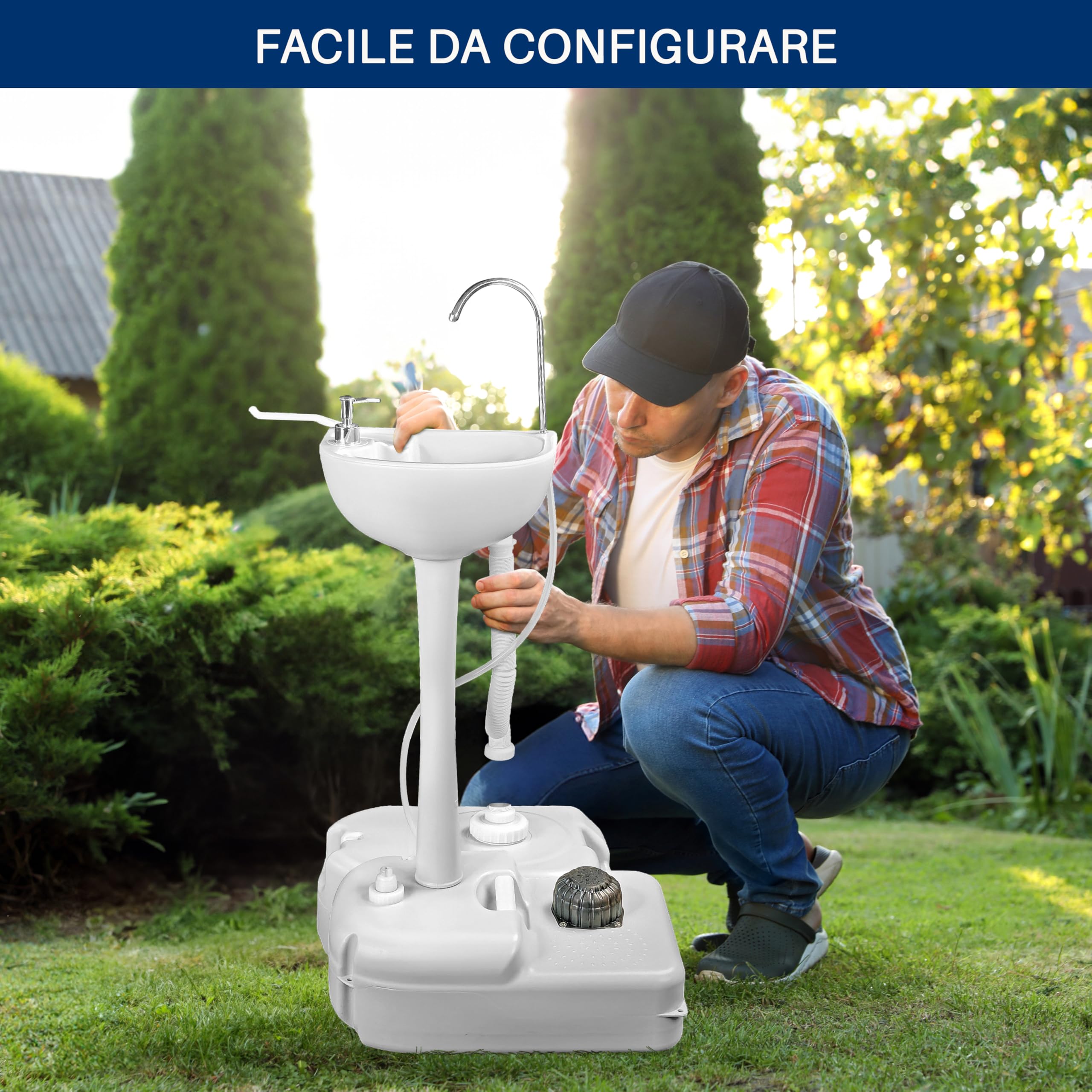 SereneLife Lavandino da Esterno, Lavandino Portatile da Campeggio con Rubinetto, Serbatoio Acqua, Dispenser di Sapone e Porta Asciugamani