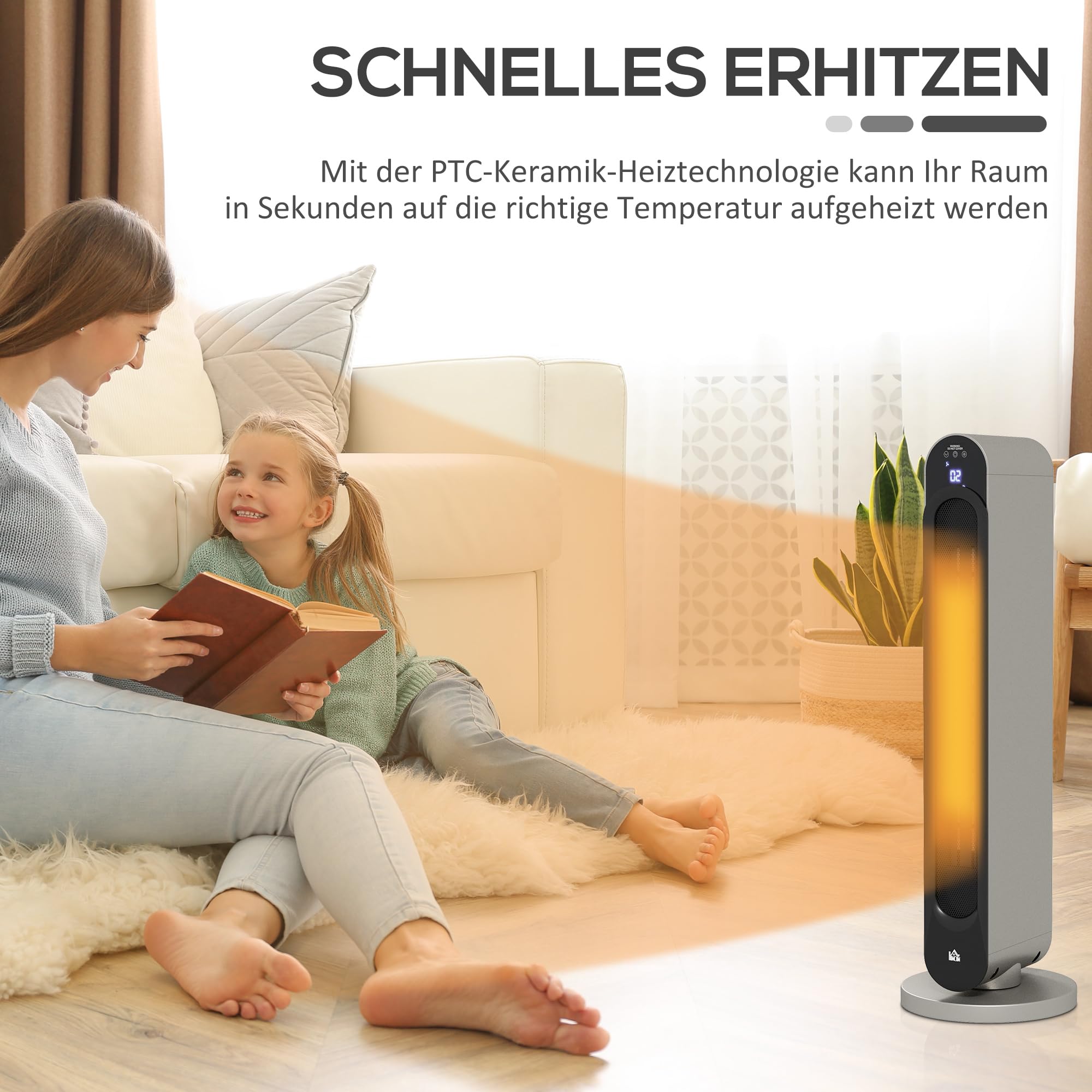 HOMCOM Nagrzewnica PTC ceramiczna 2200W, pilot, timer 12h