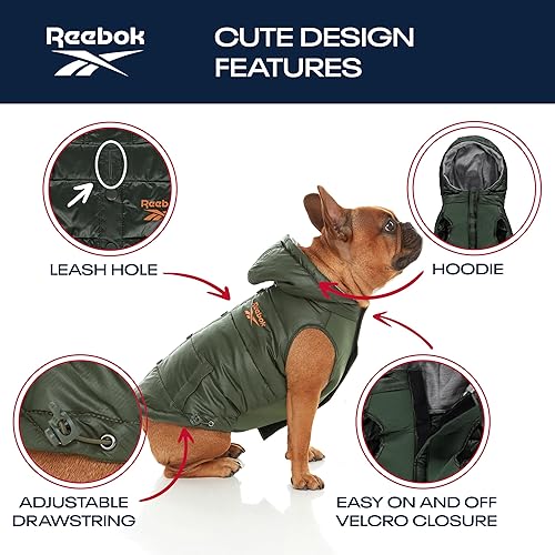 Miniatura 5 de Reebok Chaqueta acolchada para perros  Chaleco impermeable con capucha, ropa de invierno para perros pequeños, medianos y grandes, chaqueta de nieve