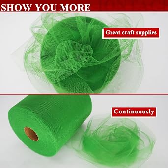 Tulle Fabric Rolls, 3 Pcs, 6 Inch by 200 Yards (600 feet) Fabric Spool Tulle Ribbon (White, Emerald Green, Red)