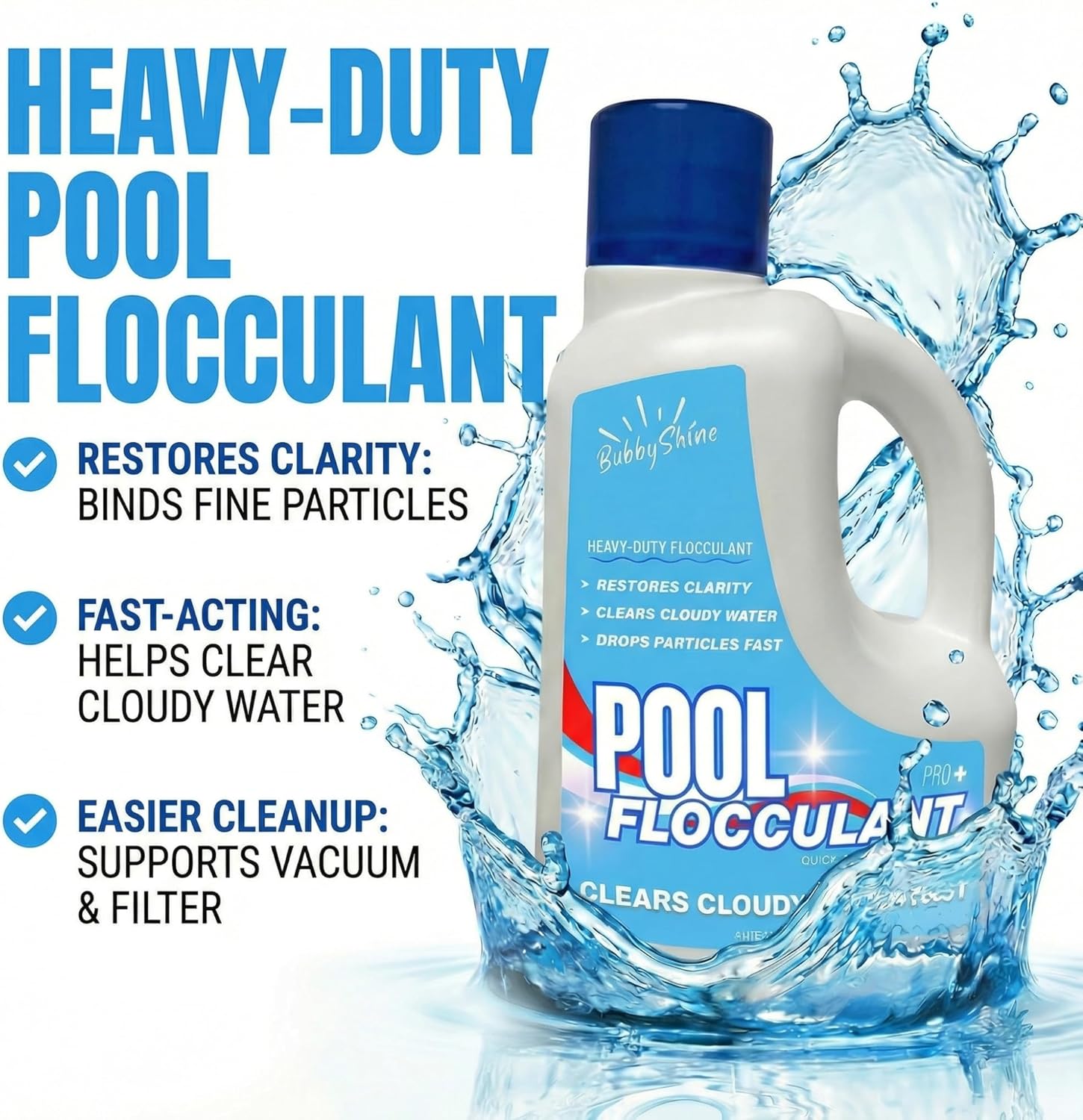 Pool Flocculant Clarifier – 3 L (101.5 fl oz) – Heavy-Duty Pool Clarifier, Drop & Vac Cloudy Water Treatment, Particle Settling Support, Inground & Above Ground Compatible – BubbyShine