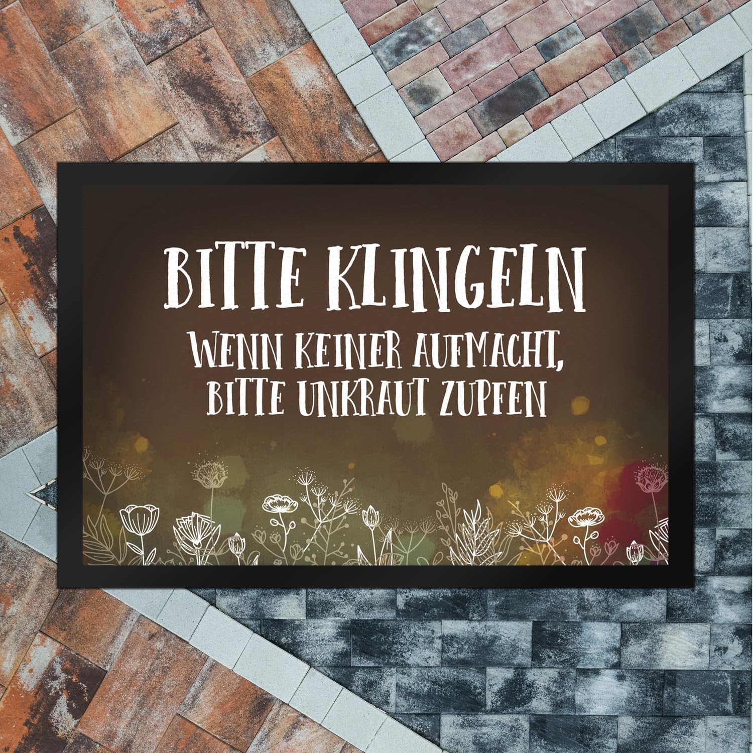 trendaffe - Bitte klingeln - Unkraut Fußmatte XXL mit Blumen Motiv