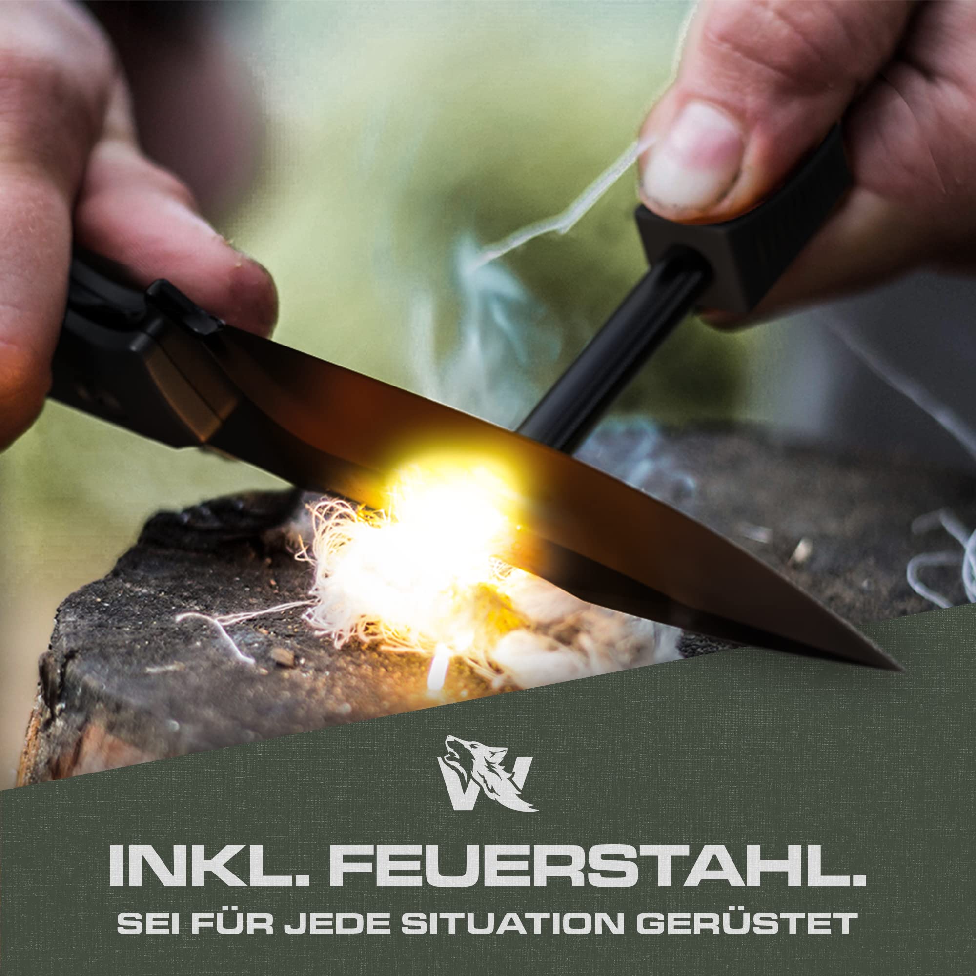 ODENWOLF Nóż outdoorowy AMBULO z kaburą Kydex – szlachetny nóż myśliwski wykonany z jednego kawałka stali D2 – nóż DAS Bushcraft – idealny nóż survivalowy