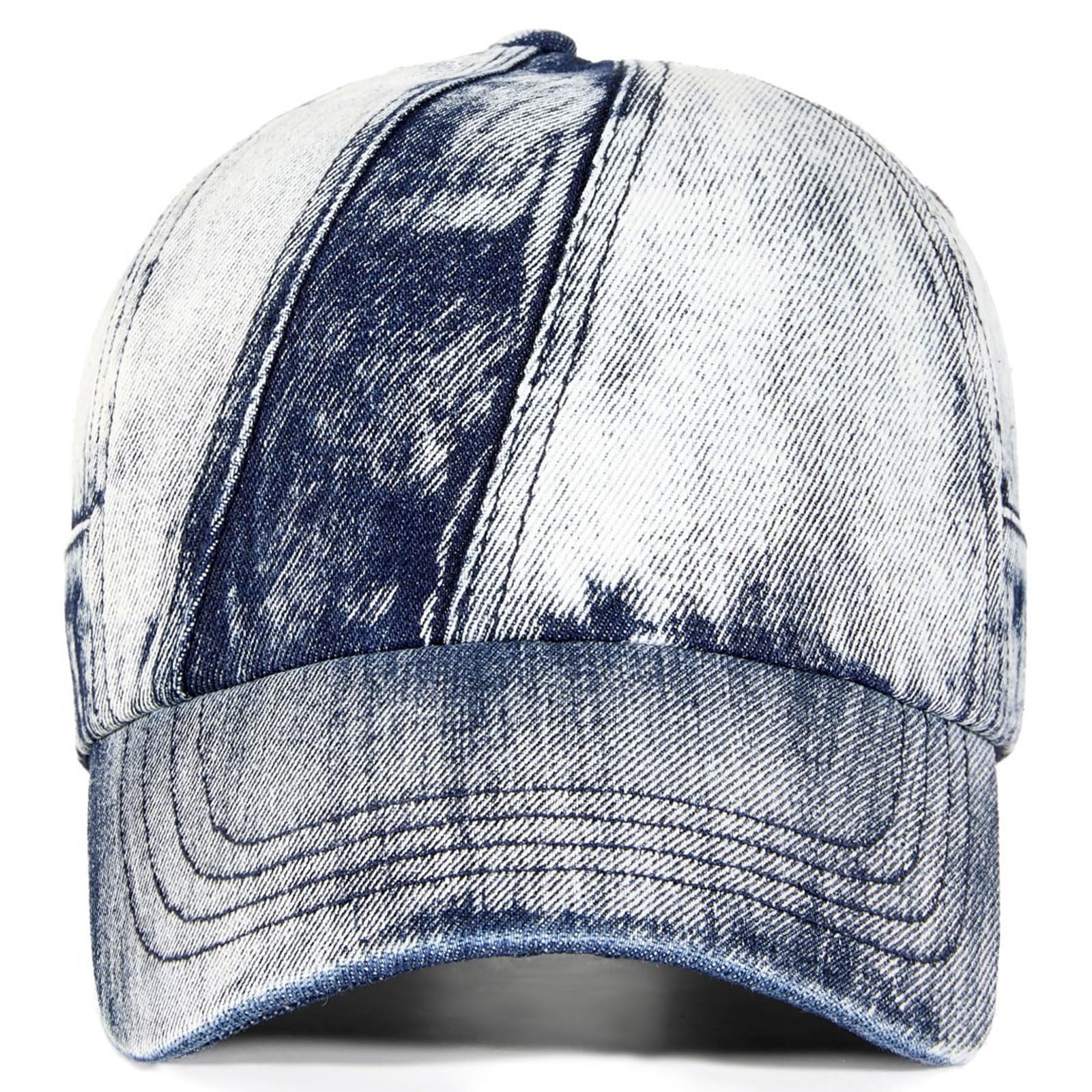 Vintage Washed Denim Baseball Cap, Tie-Dye Distressed Dad Hat for Men & Women, Adjustable Cotton Low-Profile Cap (US, Alpha, One Size, FK76 Blue)