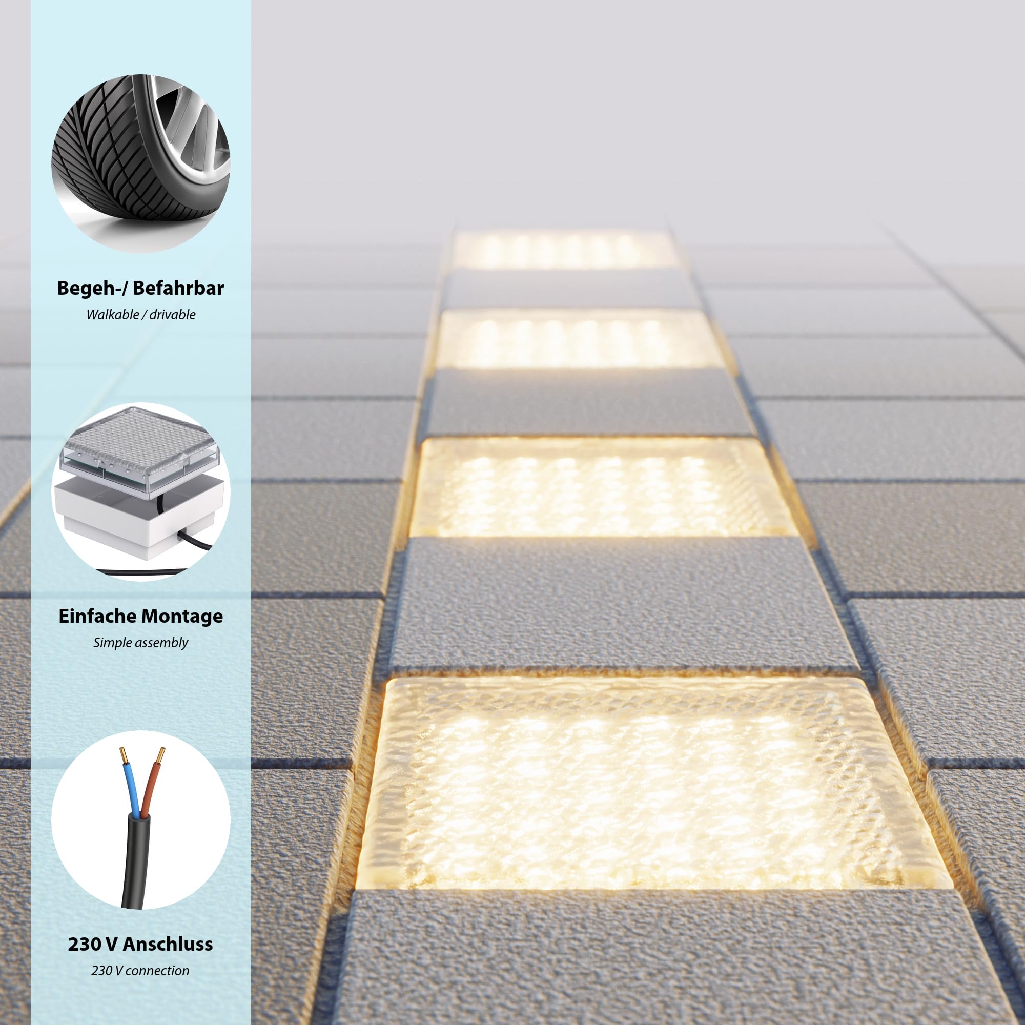 ledscom.de Luce di pavimentazione da incasso a LED CUS per esterni, IP67, angolare, 15 x 15cm, bianco caldo