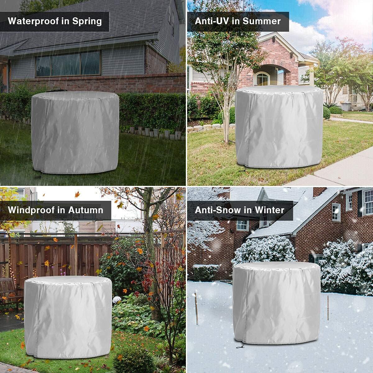 Abdeckung für Gartenmöbel Rund Multi Größe 600D Oxford Abdeckung Gartentisch Wasserdichtes Winddicht Abdeckhaube Gartenmöbel, Schutzhülle für Runder Gartenmöbel Gartentisch D x H Ø 300x85cm