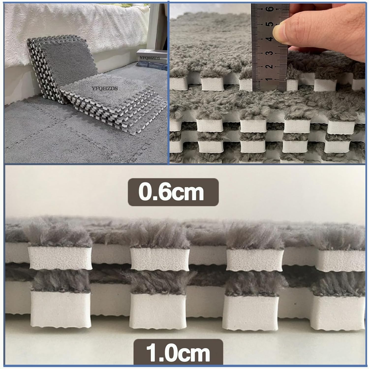 24Pcs Plush Foam Floor Mat Square Interlocking Carpet Tiles 12X12 Inch Puzzle Piece Carpet Squares Thick Fluffy Foam Floor Tiles Carpet for Parlor Bedroom (Gray)