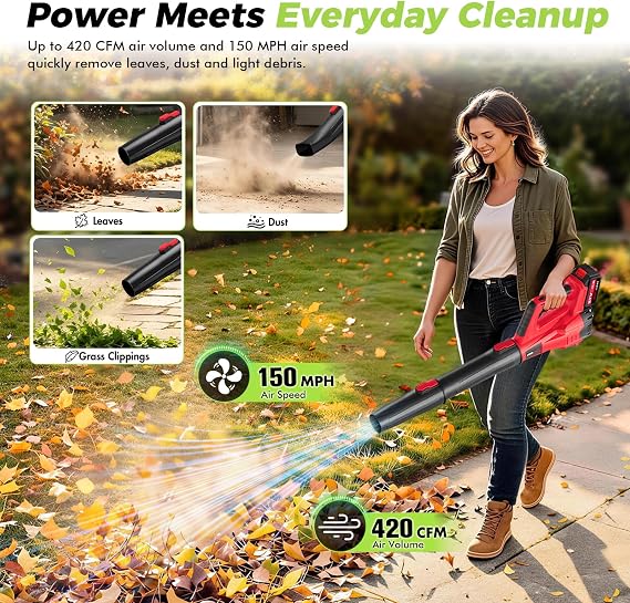 Electric Leaf Blower Cordless with Battery and Charger for Lawn Care Small