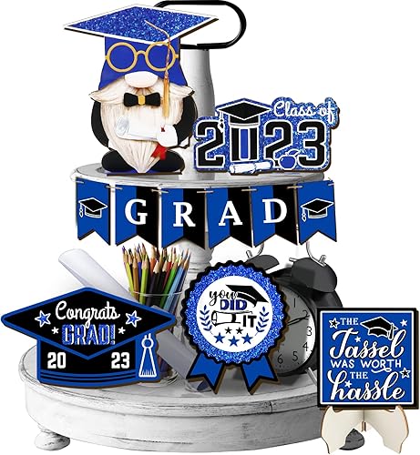 Decoración de bandeja escalonada de graduación 2023 decoración de mesa de graduación de madera para felicitaciones, decoración de fiesta de