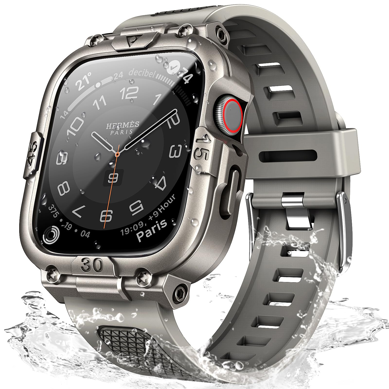Mosonio Sport Rugged Case with Splash-Resistant Light TPU Band for Apple Watch Band 46mm 45mm 44mm 42mm 41mm 40mm for Men, 360° Protective Cover,