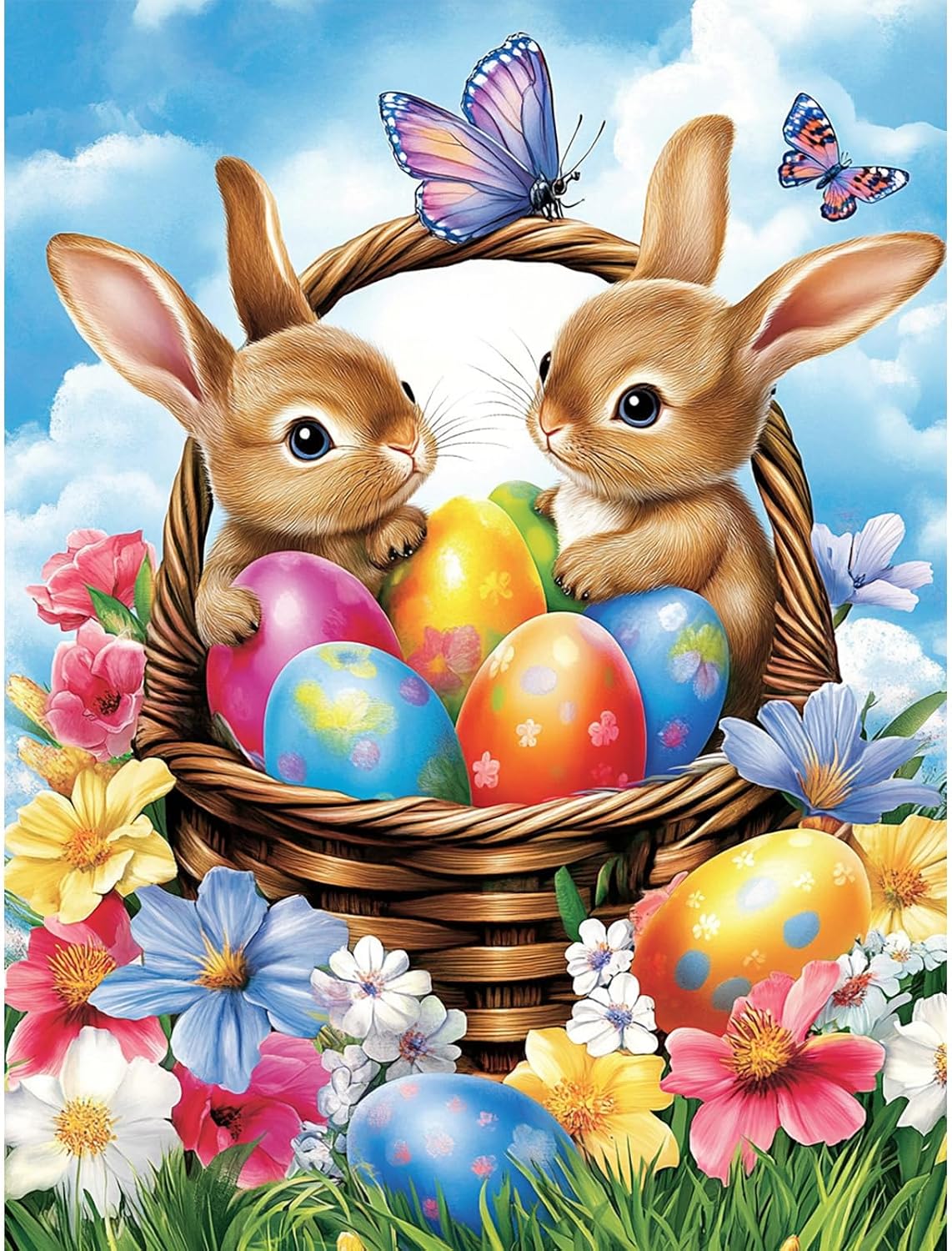 MISCER Easter Diamond Art Kits for Adults, Easter Bunny Diamond Painting Kits for Beginners, 5D Full Drill Round Paint with Diamonds Pictures, Gem Art Painting DIY Crafts Kit Decor 12x16inch