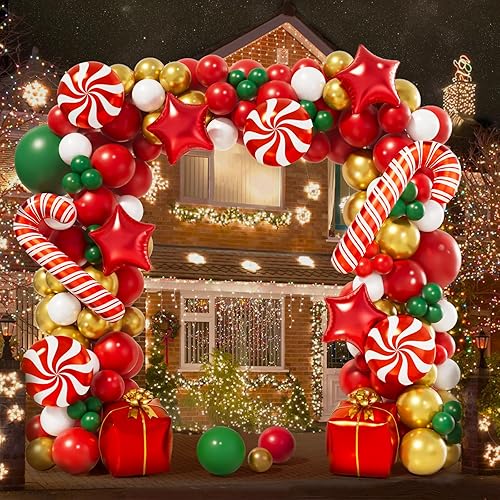 Miniatura 4 de AobkDeco Kit de arco de guirnalda de globos de Navidad de 151 piezas con globos rojos, blancos, dorados, verde oscuro, globos de papel de aluminio,