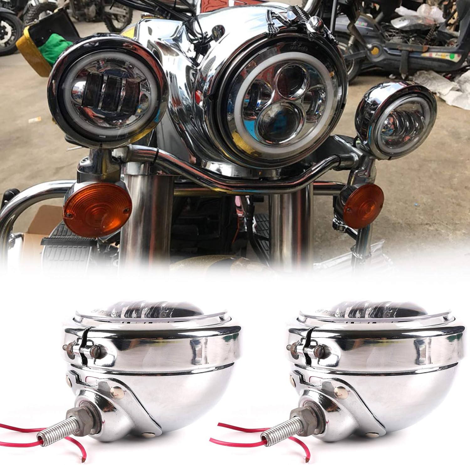 Motorcycle Passing Light Assembly 4-1/2 Chrome LED Fog Lights White DRL Passing Lamp with 4.5 Inch Auxiliary Spot Light Housing Bucket Mount Bracket : Automotive