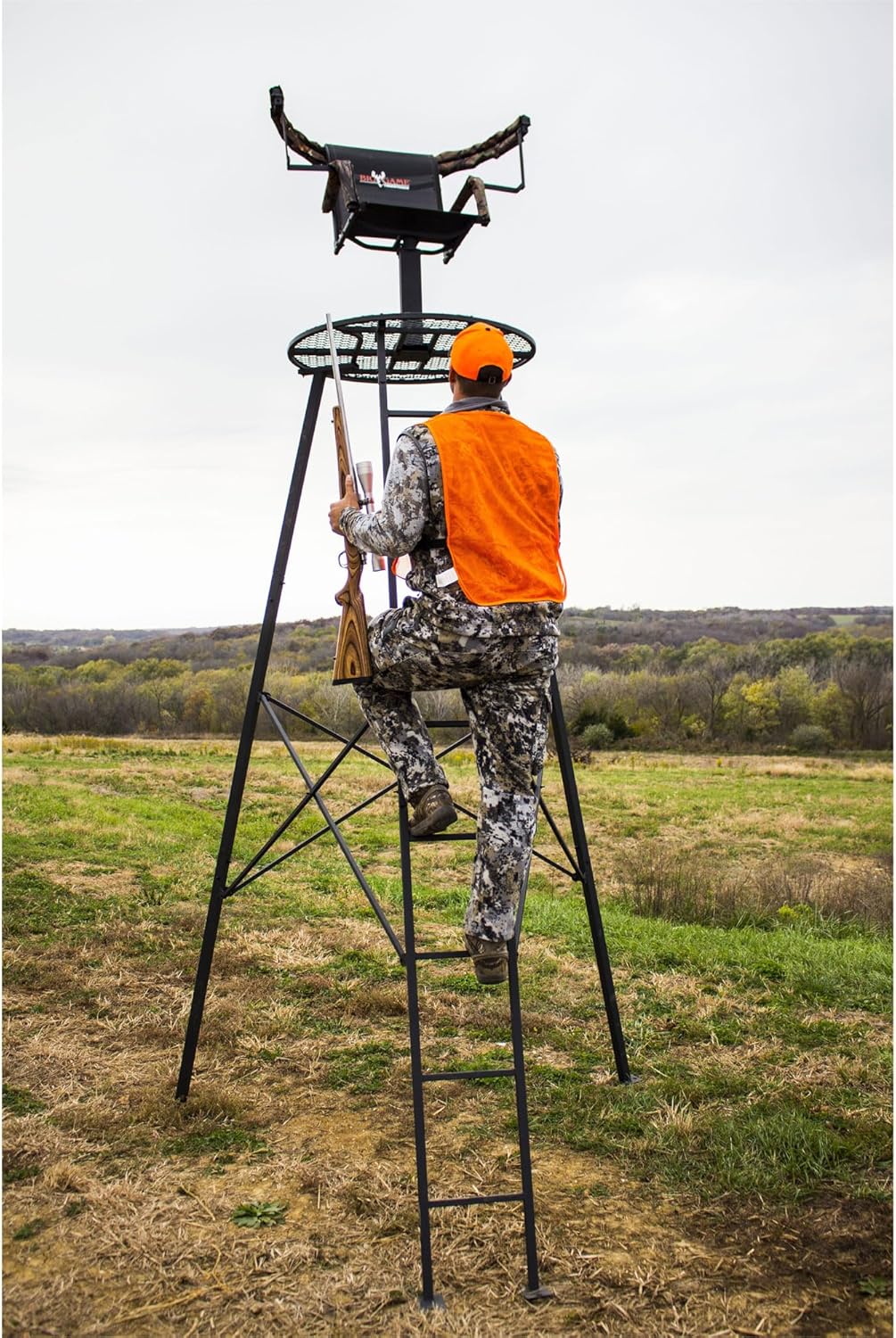 Big Game Apex Tripod Stand, 1 Person Deer Hunting Climbing Ladder Stand with Rotating Seat and Shooting Rail, 12.5'