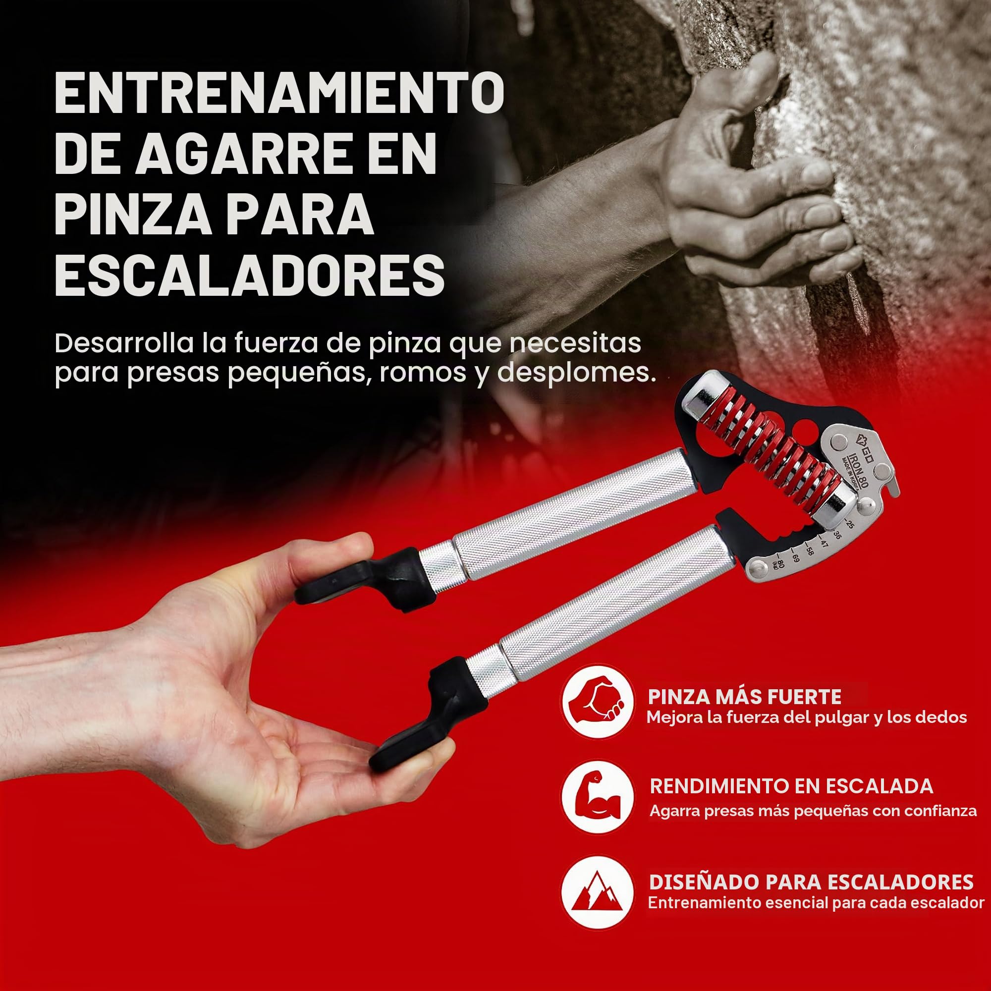 GD IRON GRIP - Juego de empuñaduras (entrenador de agarre de escalada en roca) Entrenador de fuerza de agarre ajustable, fortalecedor de agarre de mano, fortalecedor de muñeca para entrenamiento de