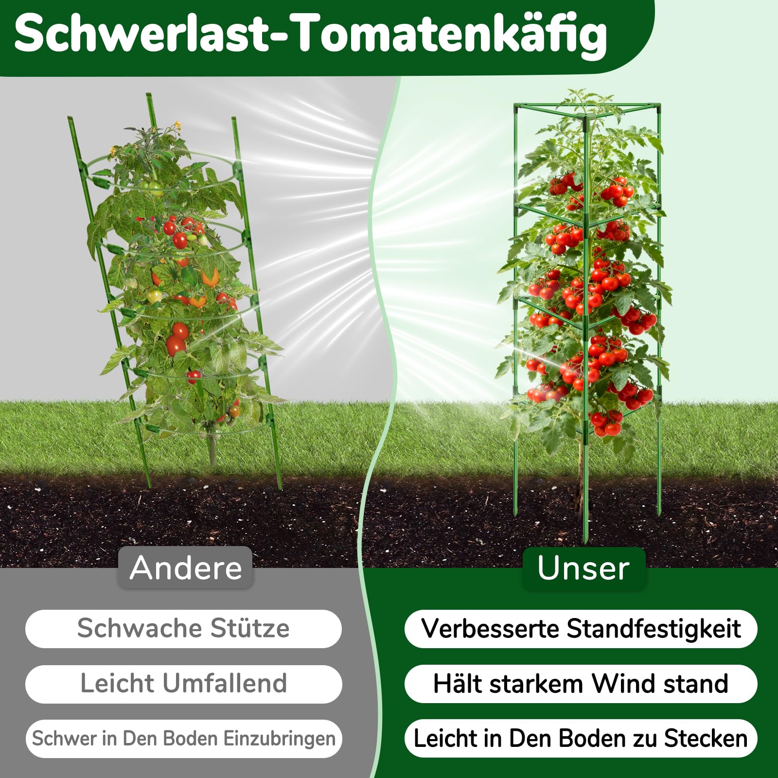 ZeeDix Tomaten Rankhilfe 6 Stück,165cm Stabile Pflanzen Rankhilfe