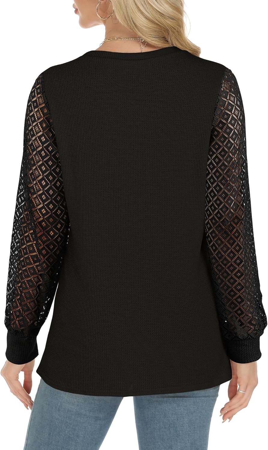AURUZA Blouses for Women Dressy Casual, Lace Long Sleeve Tops Waffle Knit Business Casual Outfits Work Shirts Fall Clothes - Image 3