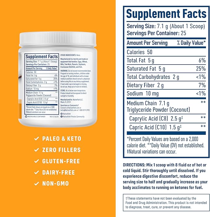 NativePath Aceite MCT en Polvo Suplemento - 6.3 oz miniatura 2